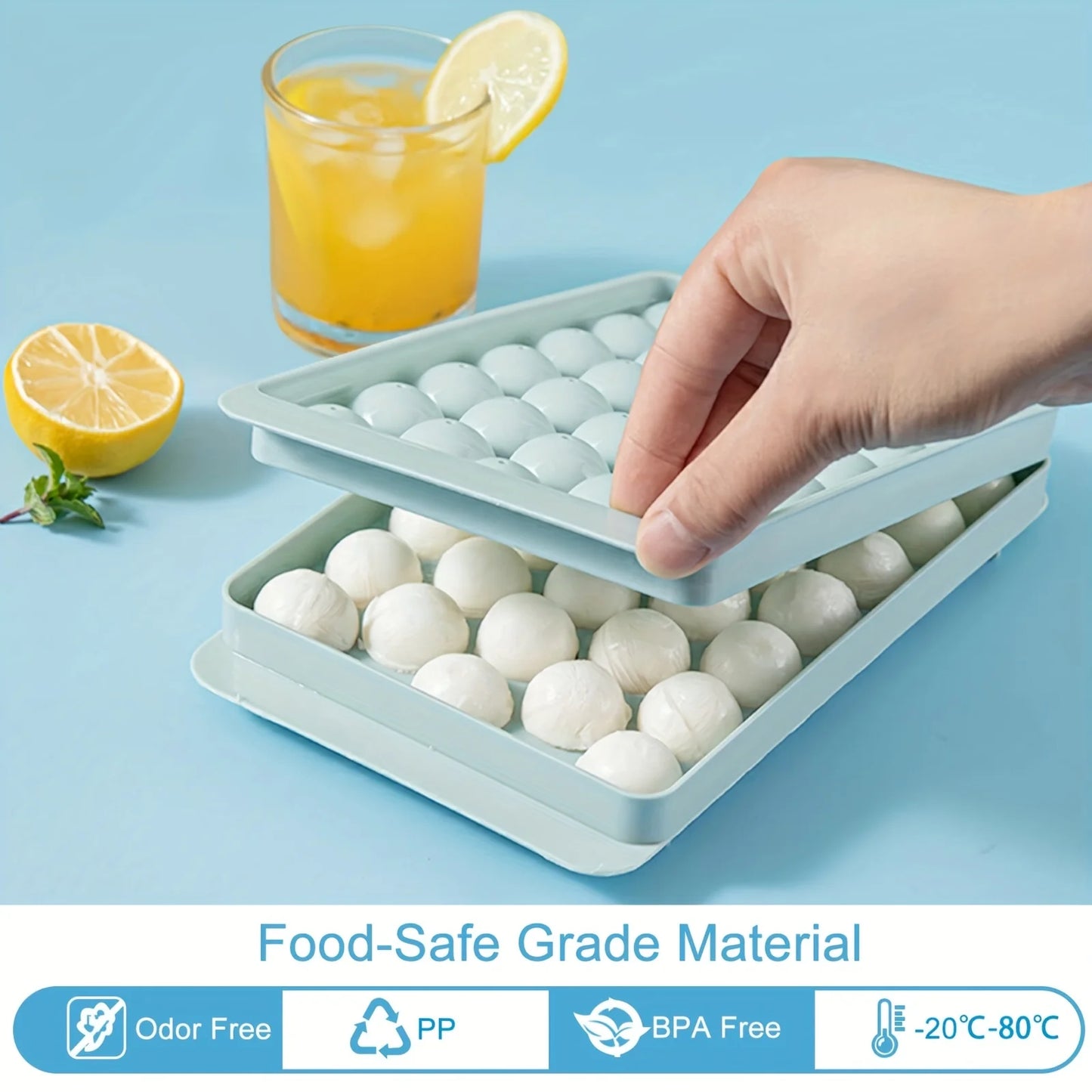 2 Trays Round Ice Cube with Lid & Bin