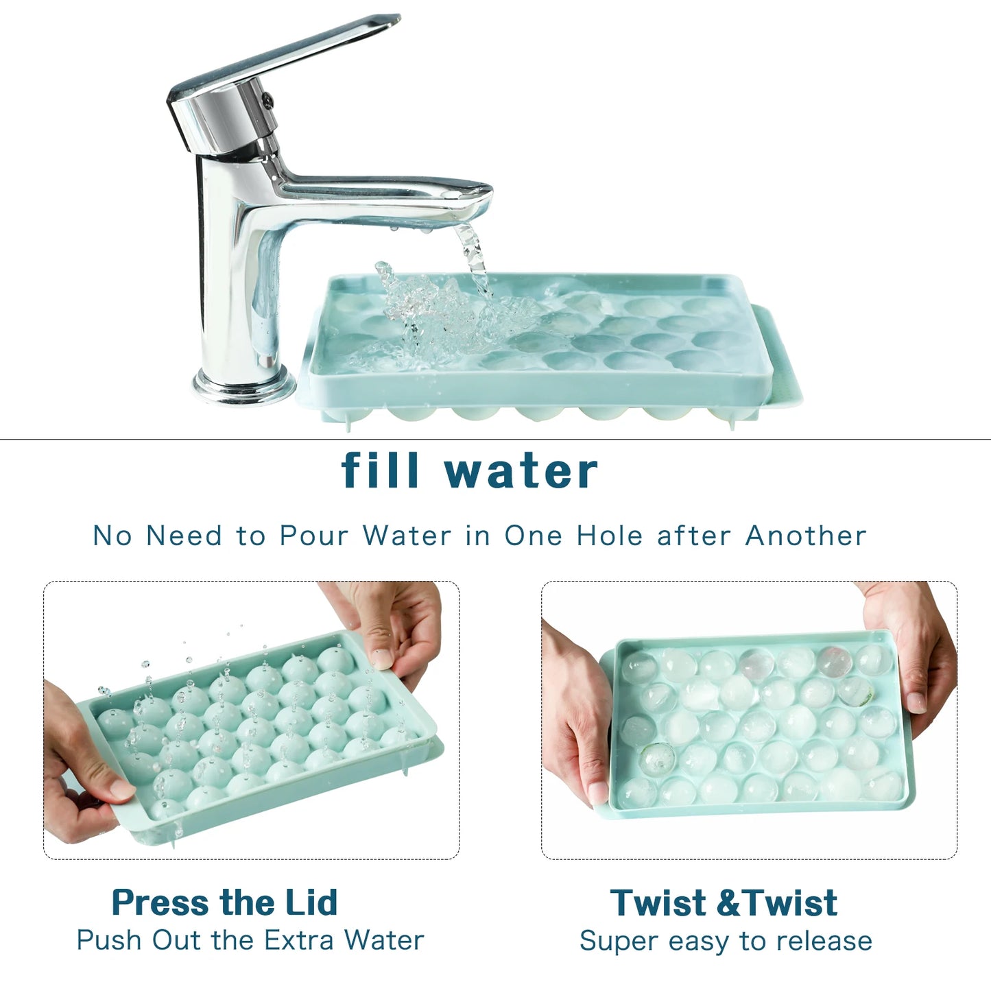 2 Trays Round Ice Cube with Lid & Bin