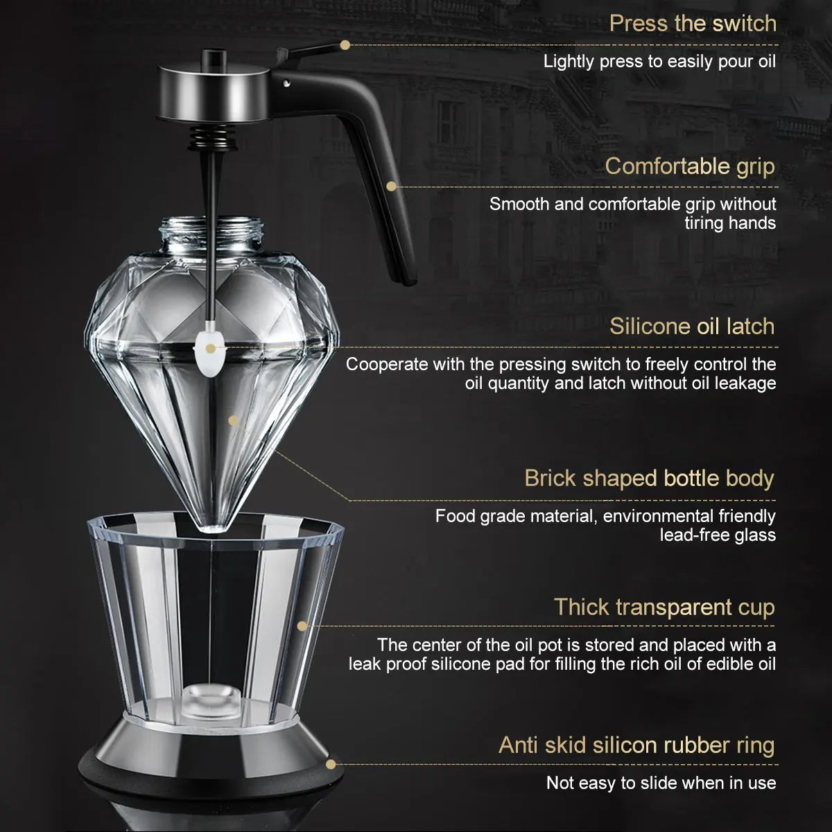 Diamond Shaped Glass Honey Dispenser