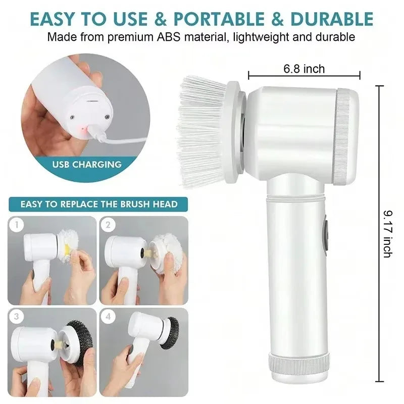 🧽 Electric Spin Scrubber – 5-in-1 Cordless Cleaning Brush
